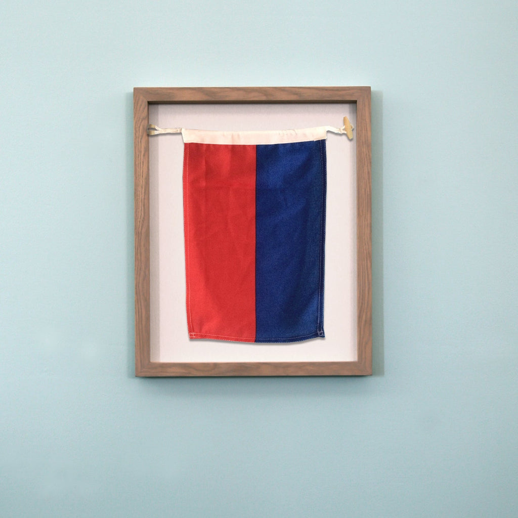 "E" Nautical Flag in Glass-Free Shadow Box Frame - Maritime Tribes USA