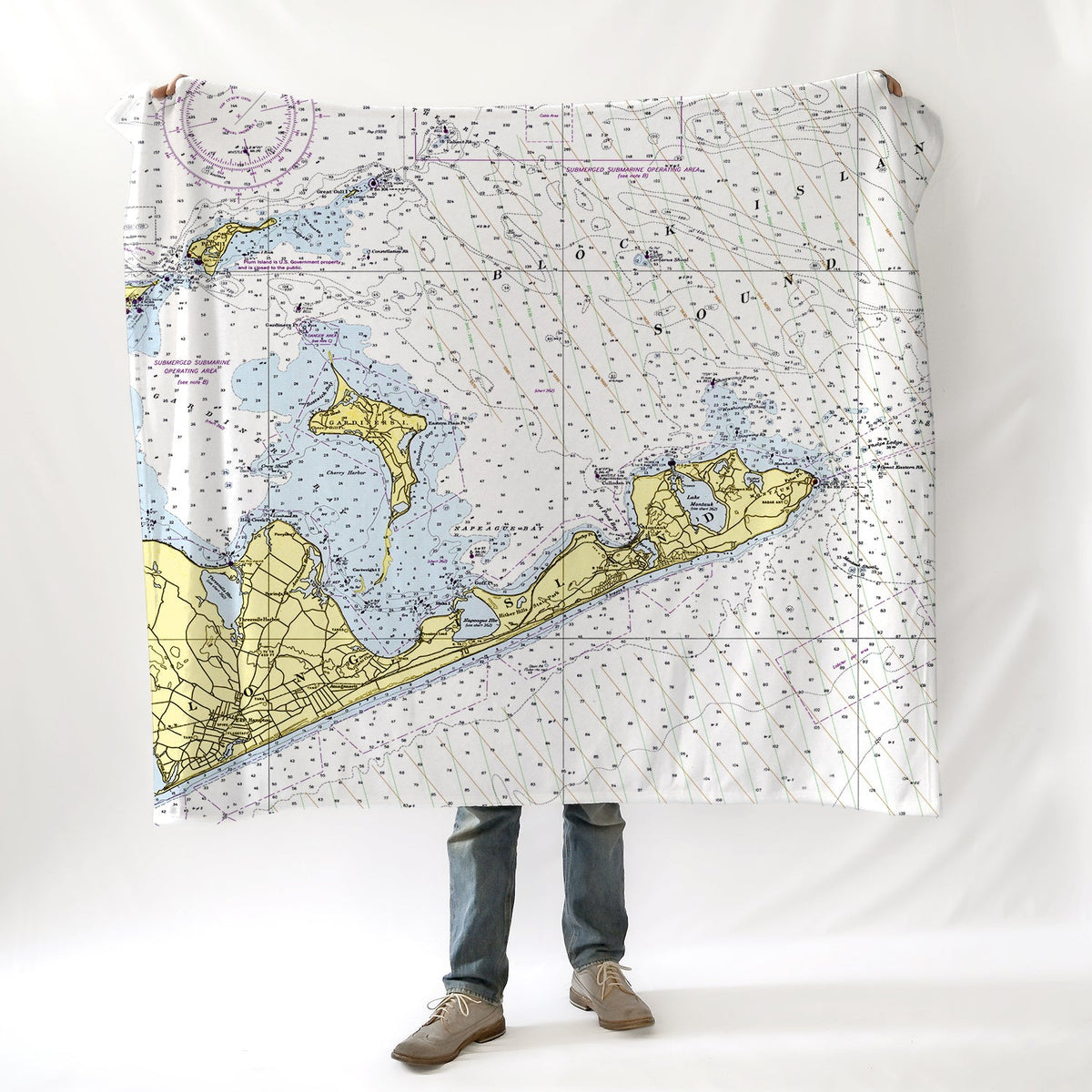 East Hampton to Montauk, NY Block Island Sound Nautical Chart Blanket - Maritime Tribes USABlanket