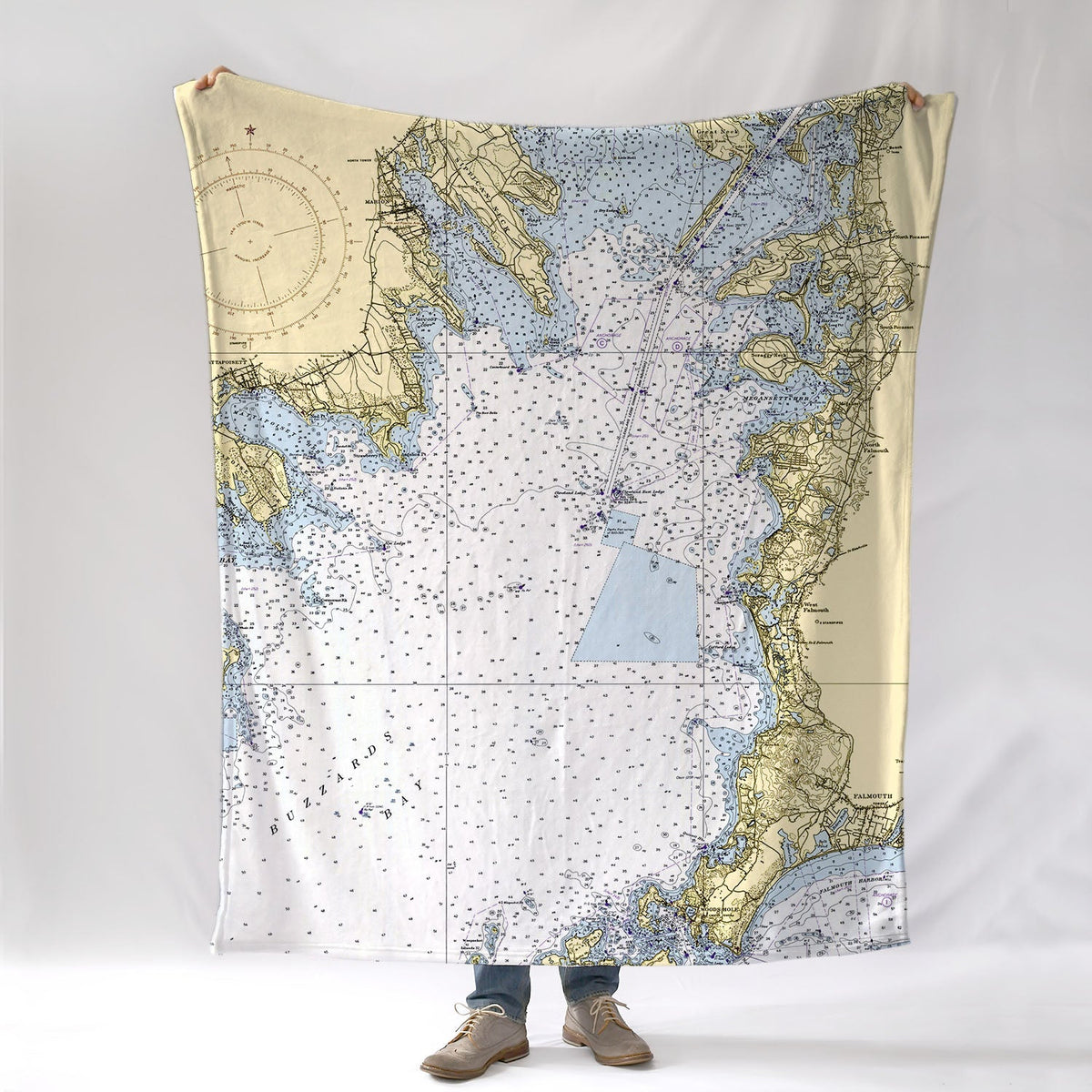 Falmouth - Scraggy Neck, MA.Vintage Nautical Chart Blanket - Maritime Tribes USABlanket