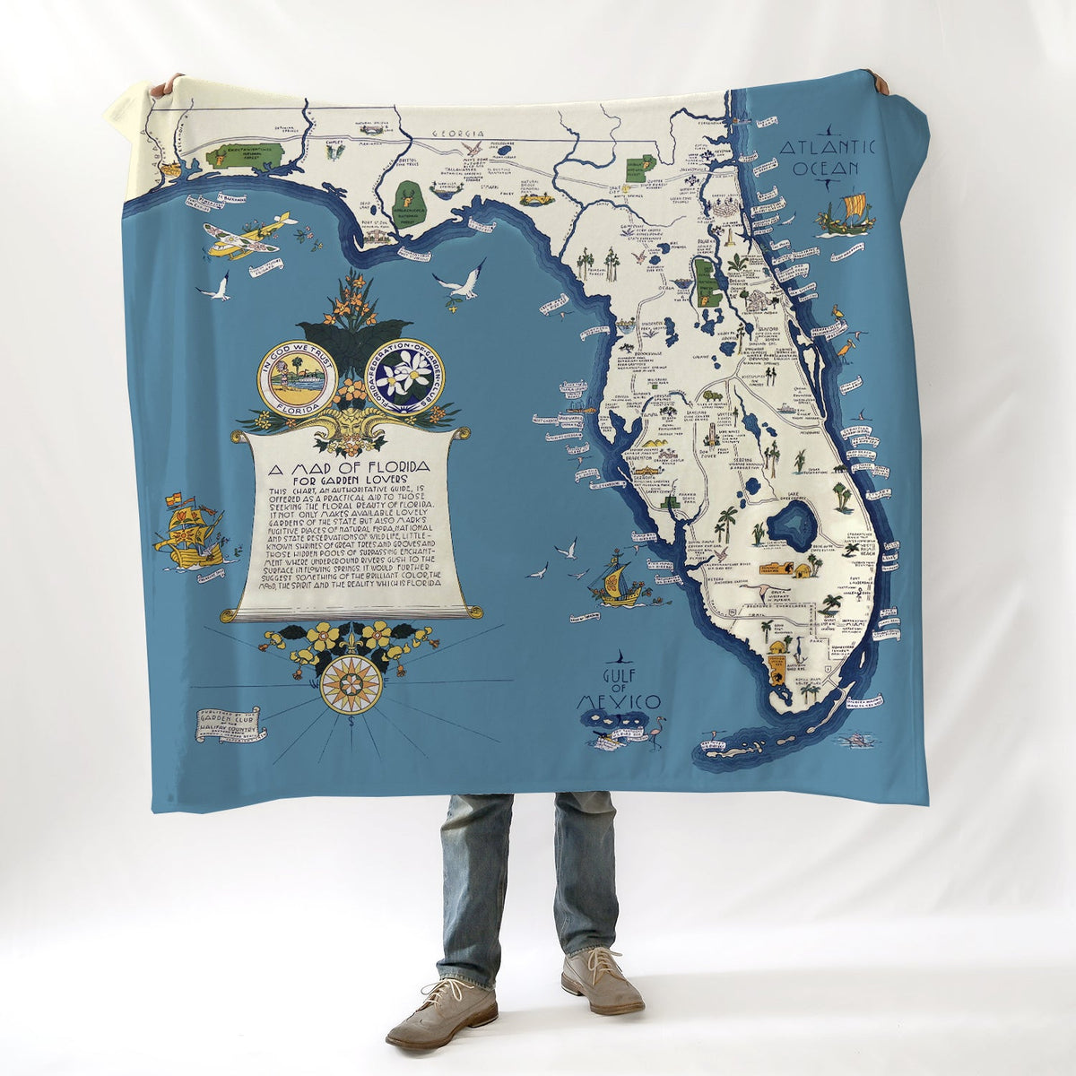 Florida Public Gardens Vintage Map, 1934 Blanket - Maritime Tribes USABlanket