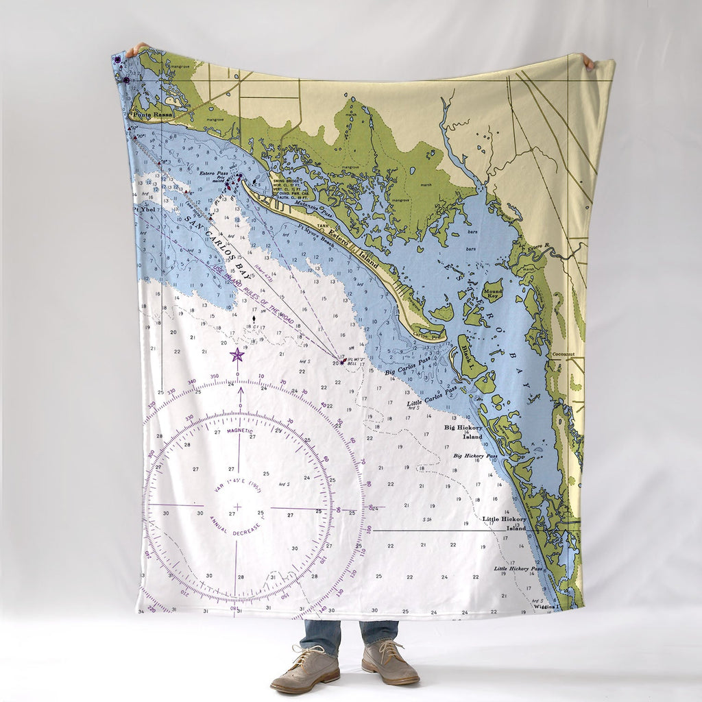 Fort Myers Beach, Estero Bay FL Nautical Chart Blanket - Maritime Tribes USABlanket