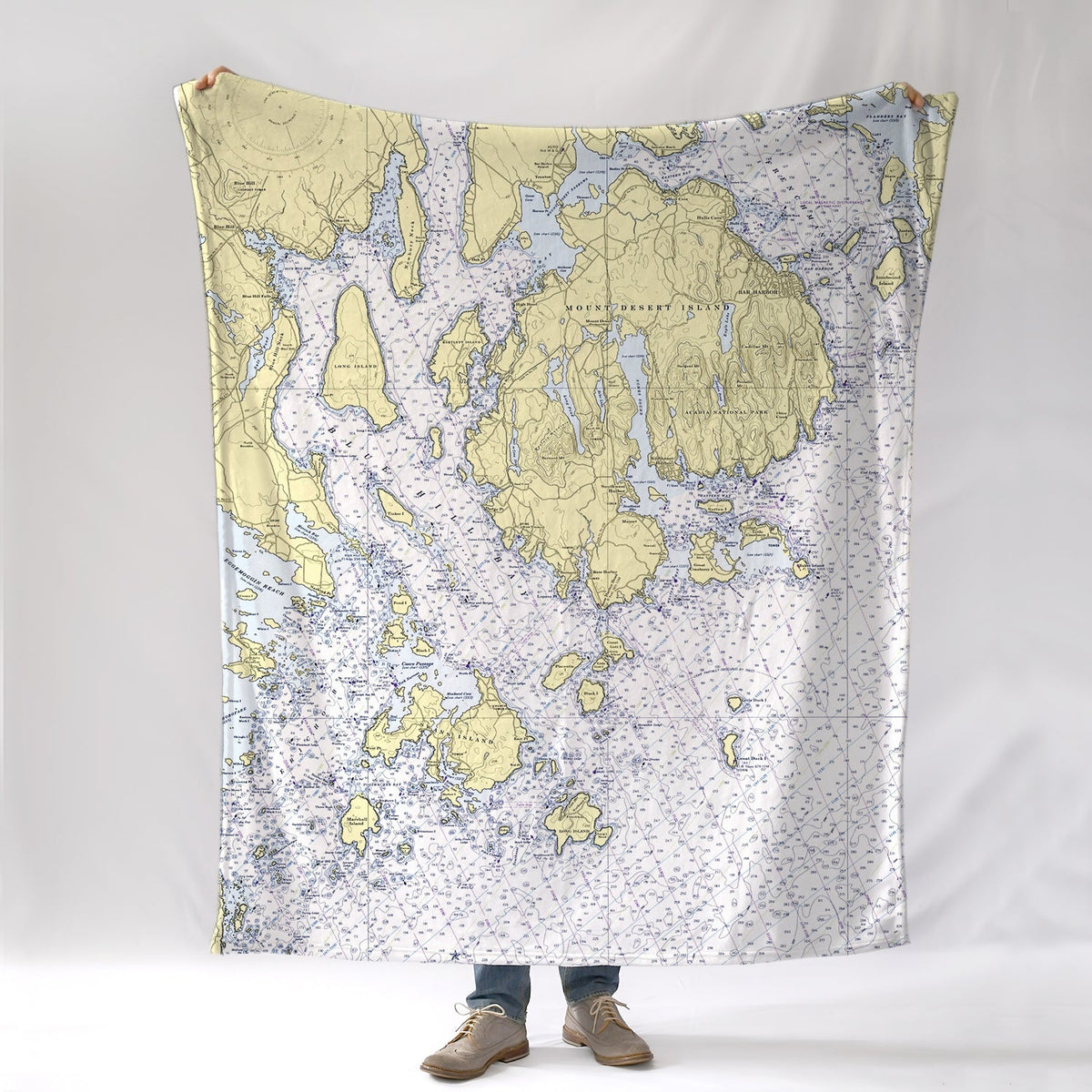 Frenchman &amp; Blue Hill Bays, ME Nautical Chart Blanket - Maritime Tribes USABlanket
