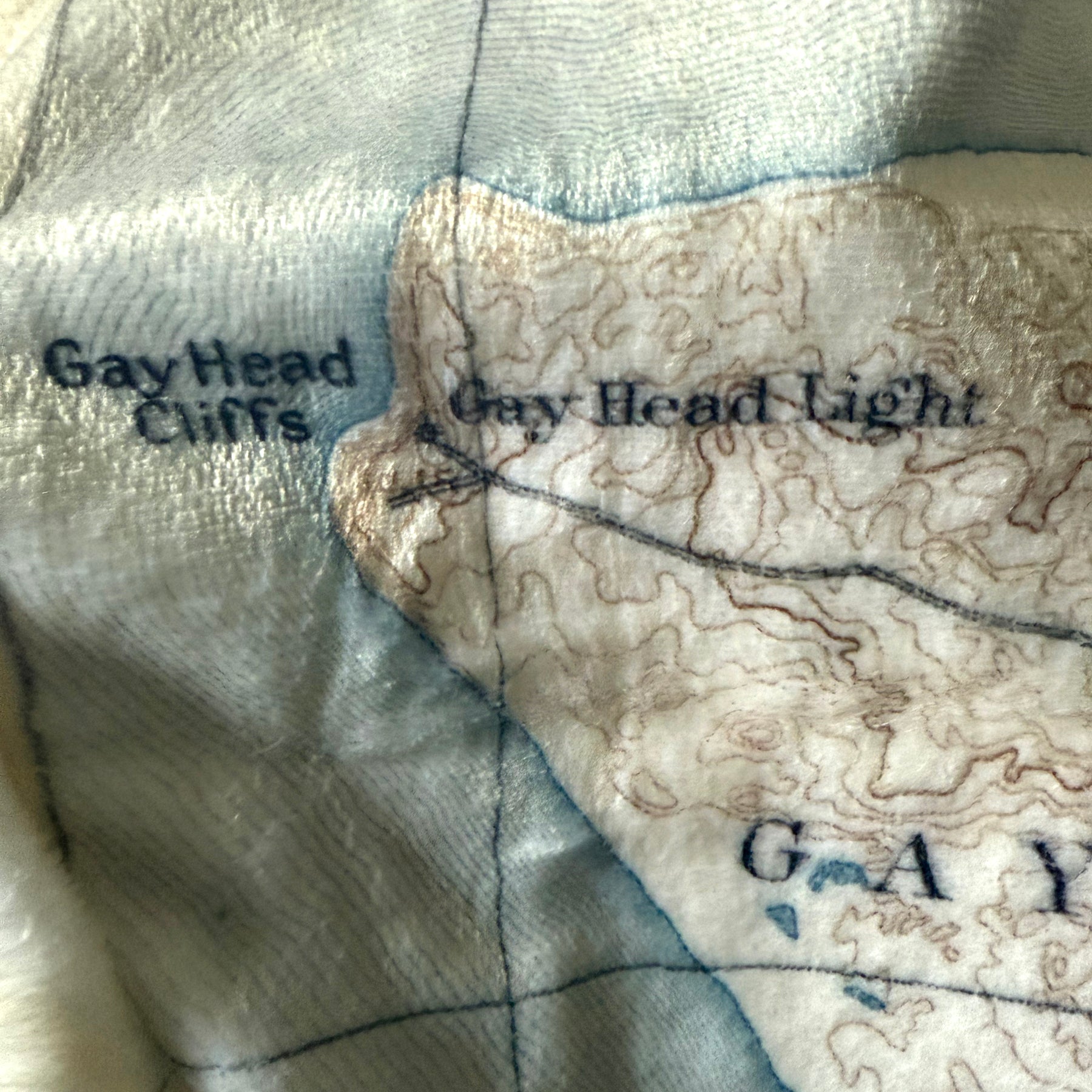 Close-up of a map with 'Gay Head Cliffs' and 'Gay Head Light' labels.