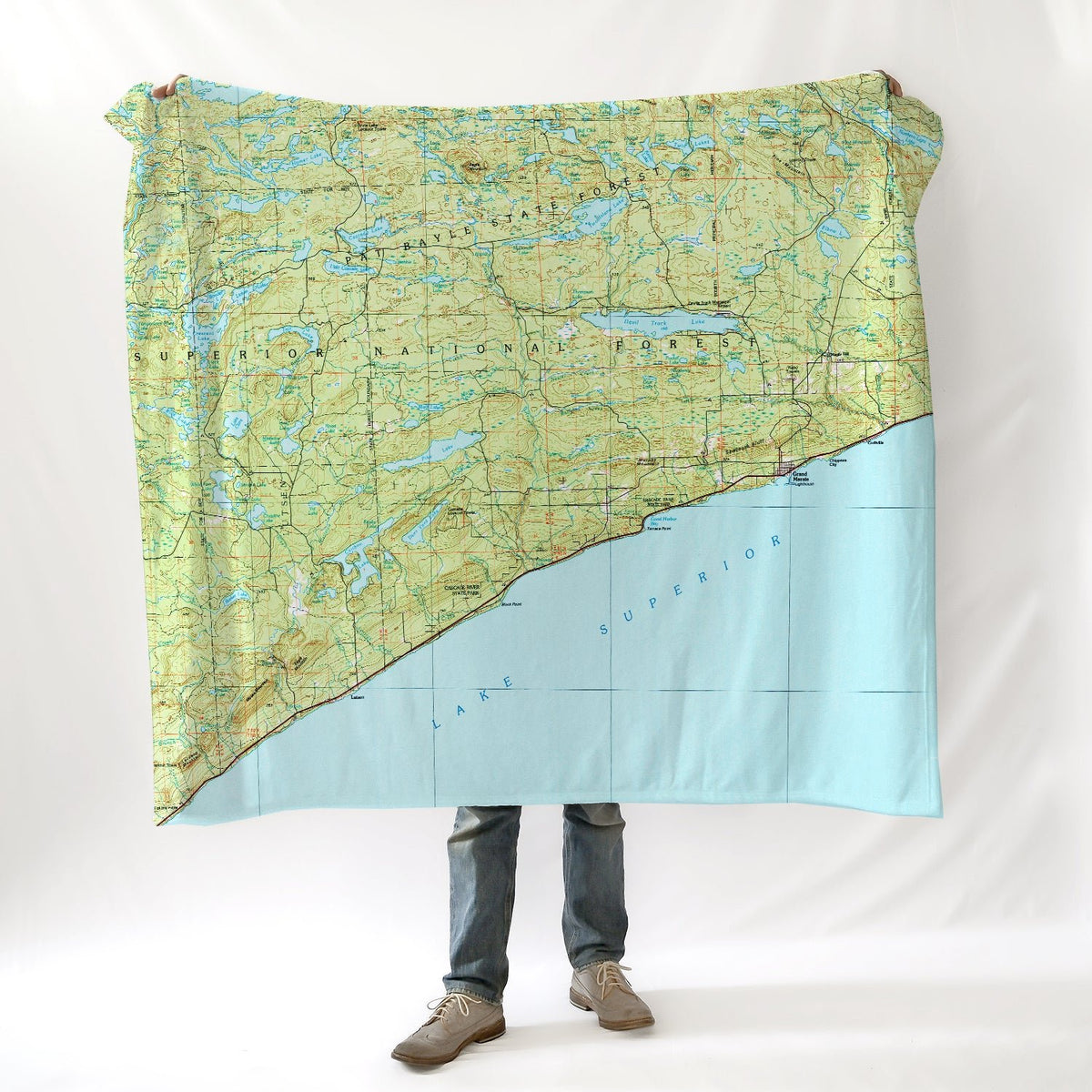 Grand Marais, MN Lake Superior Vintage Topo Map Blanket - Maritime Tribes USABlanket