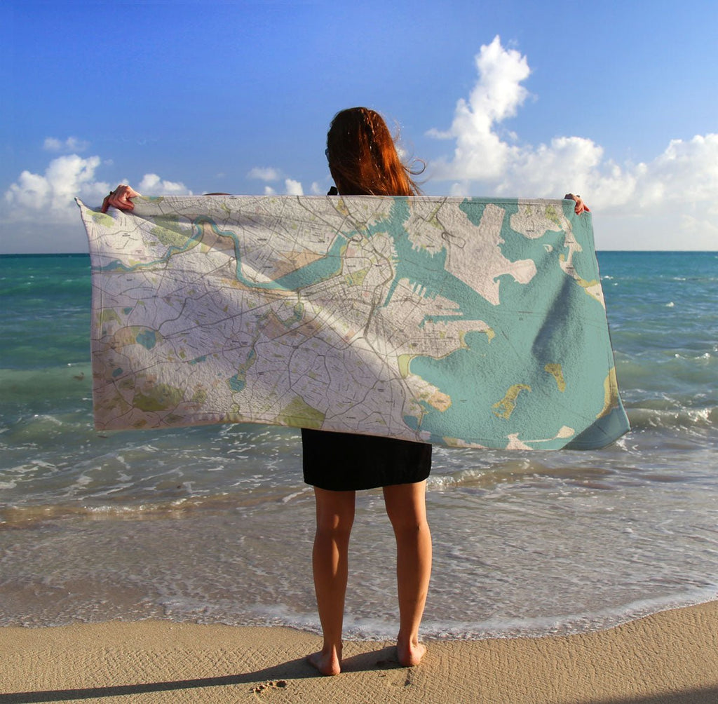 Greater Boston MA - Sea Glass Map - Maritime Tribes USATowel
