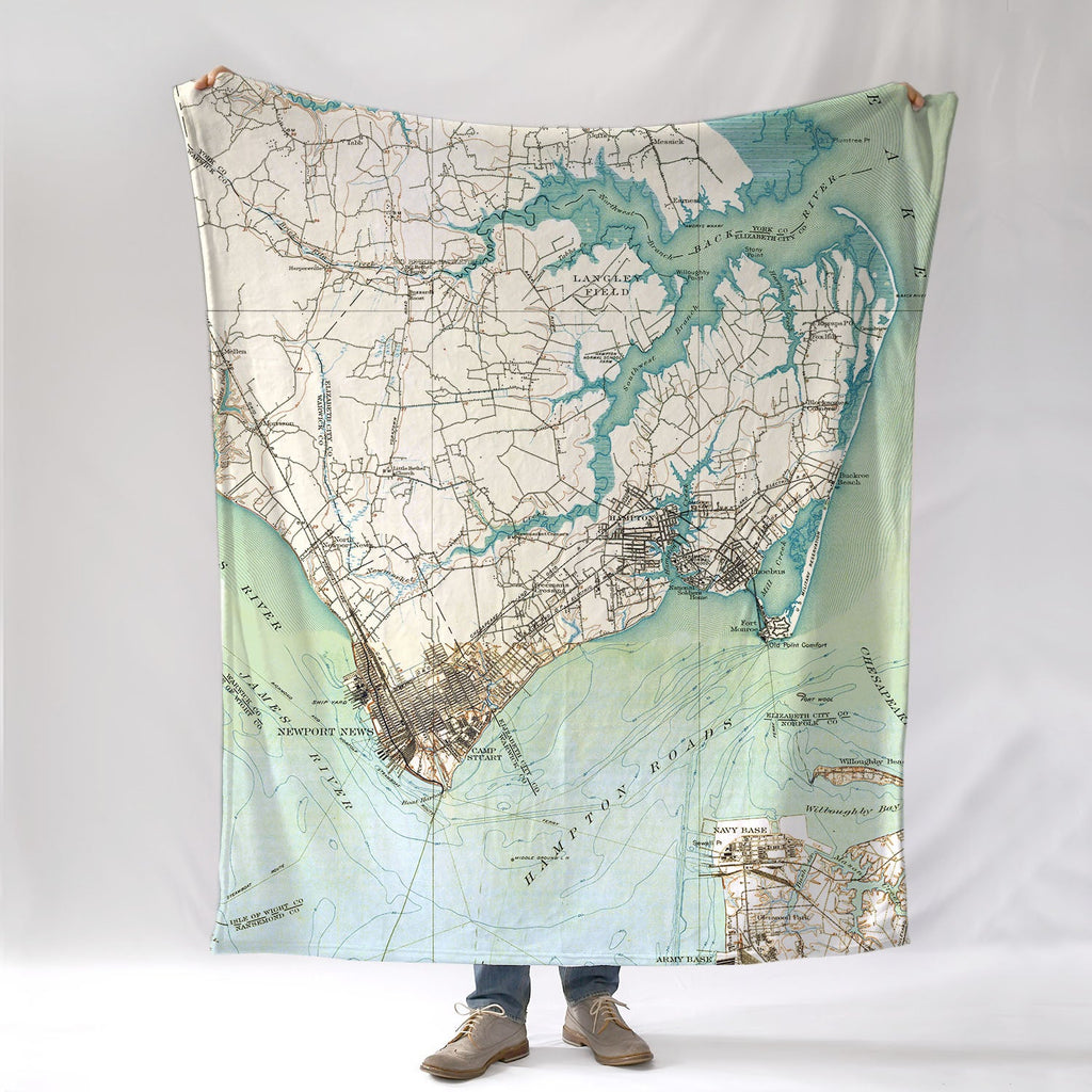 Hampton, Virginia Antique Map Blanket - Maritime Tribes USABlanket