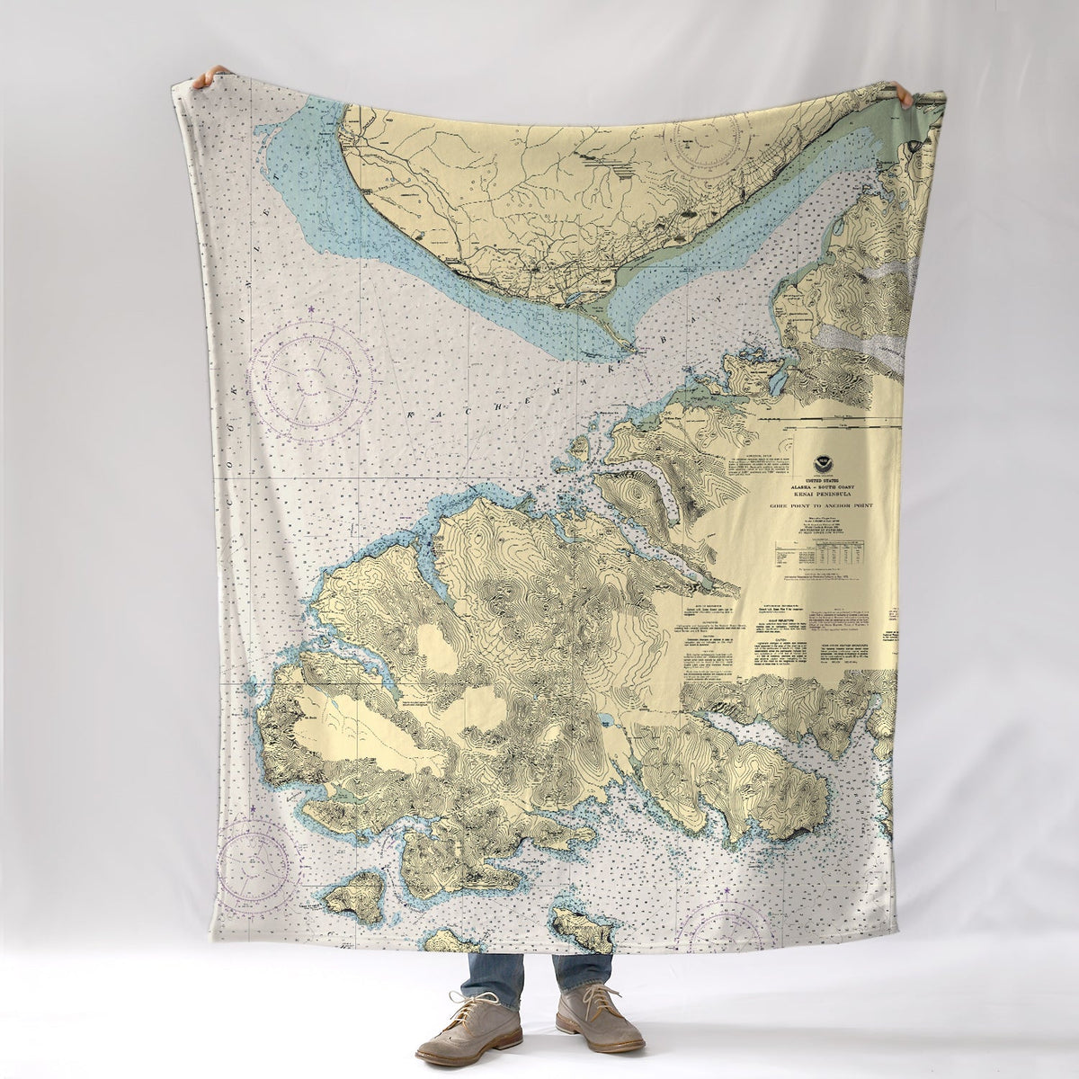 Homer, AK Kachemak Bay, vintage nautical chart (Bright) Blanket - Maritime Tribes USABlanket