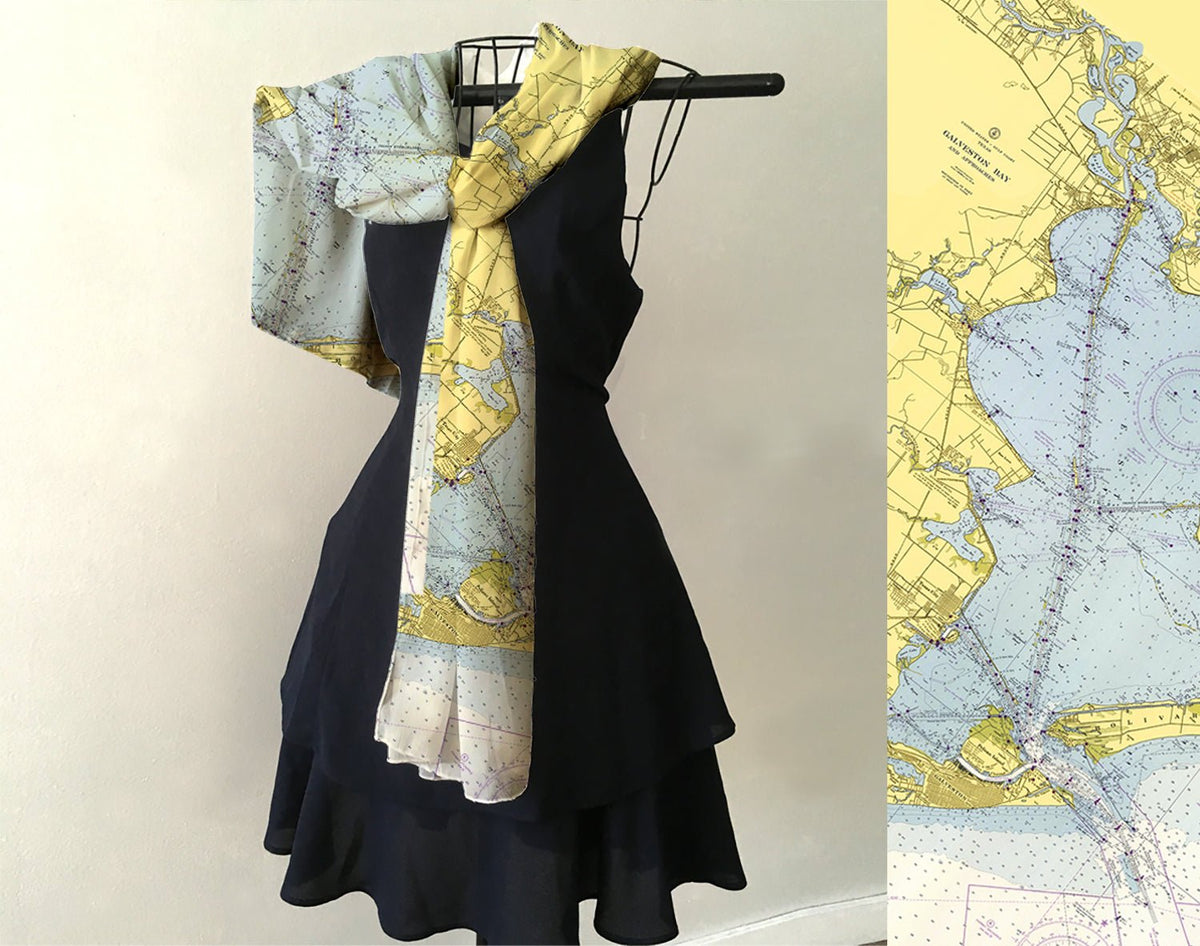 Houston / Galveston Nautical Chart Scarf - Maritime Tribes USAScarf