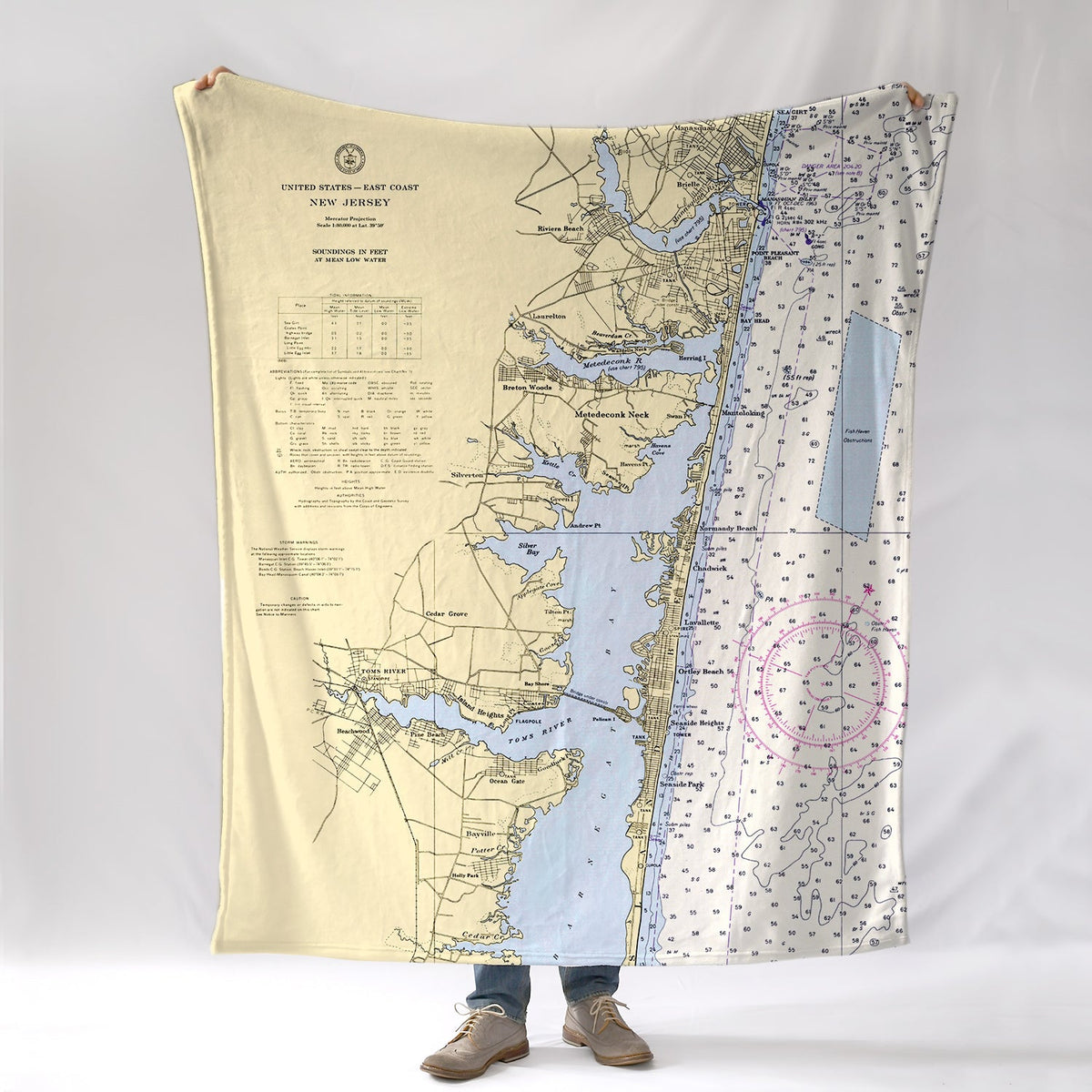 Island Heights, Seaside Park,NJ Vintage Nautical Chart Blanket - Maritime Tribes USABlanket
