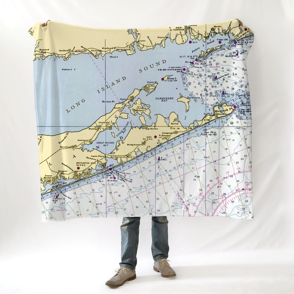 Jamesport, NY Nautical Chart Blanket - Maritime Tribes USABlanket