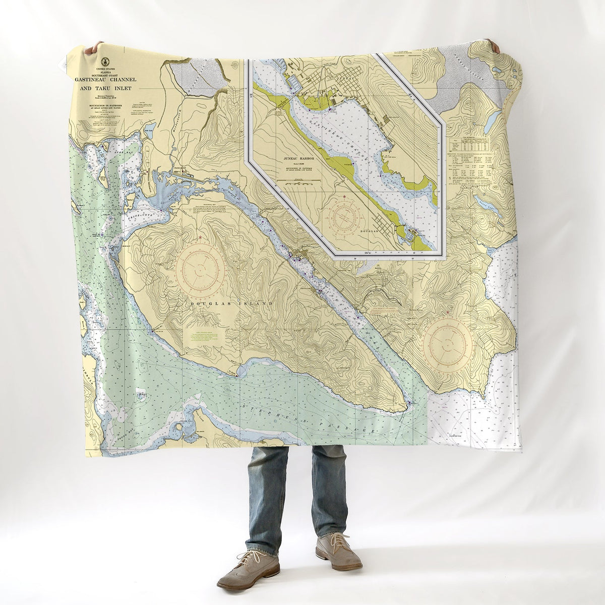 Juneau AK Vintage Nautical Chart Blanket - Maritime Tribes USABlanket