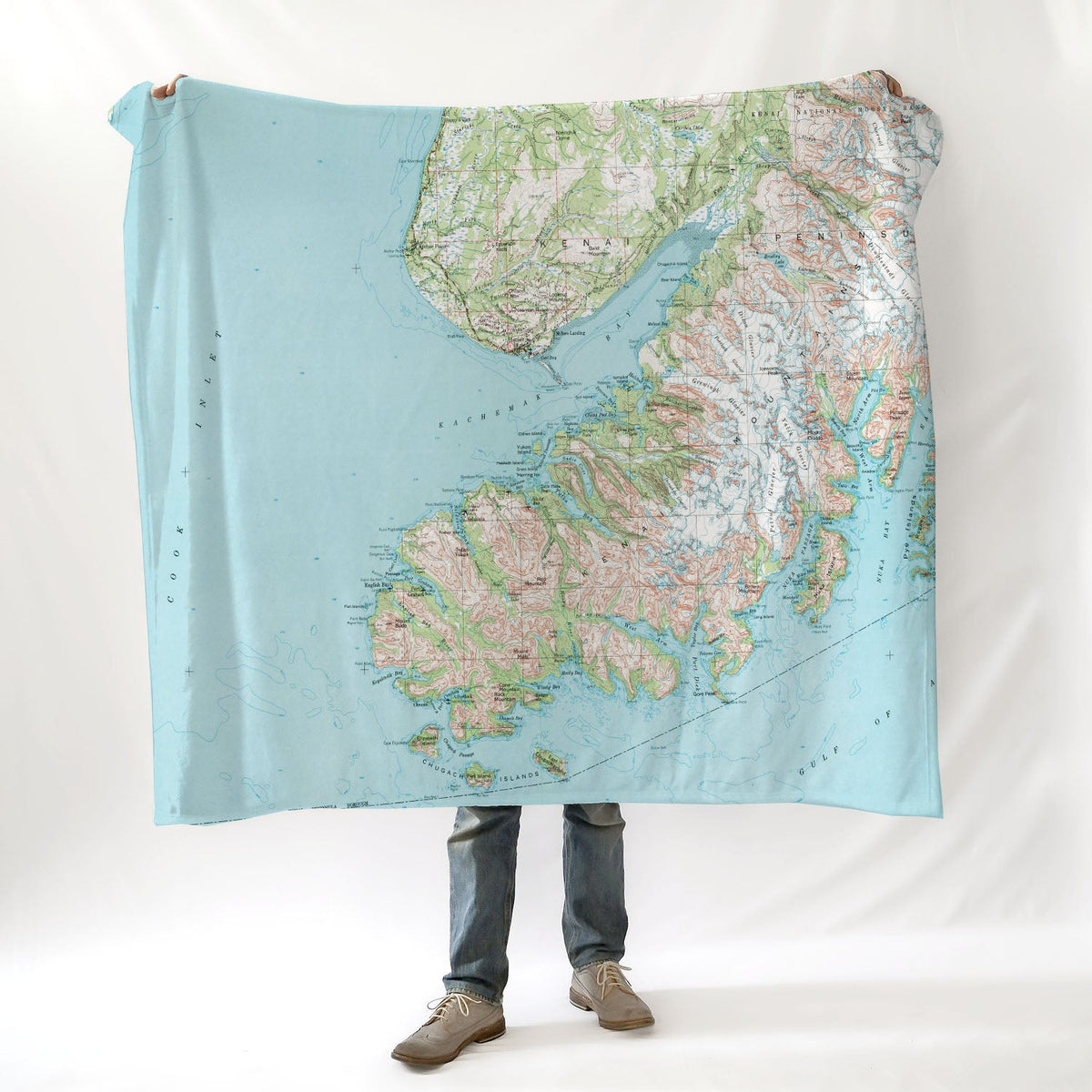 Kachemak Bay, AK Vintage Topo Map Blanket - Maritime Tribes USABlanket