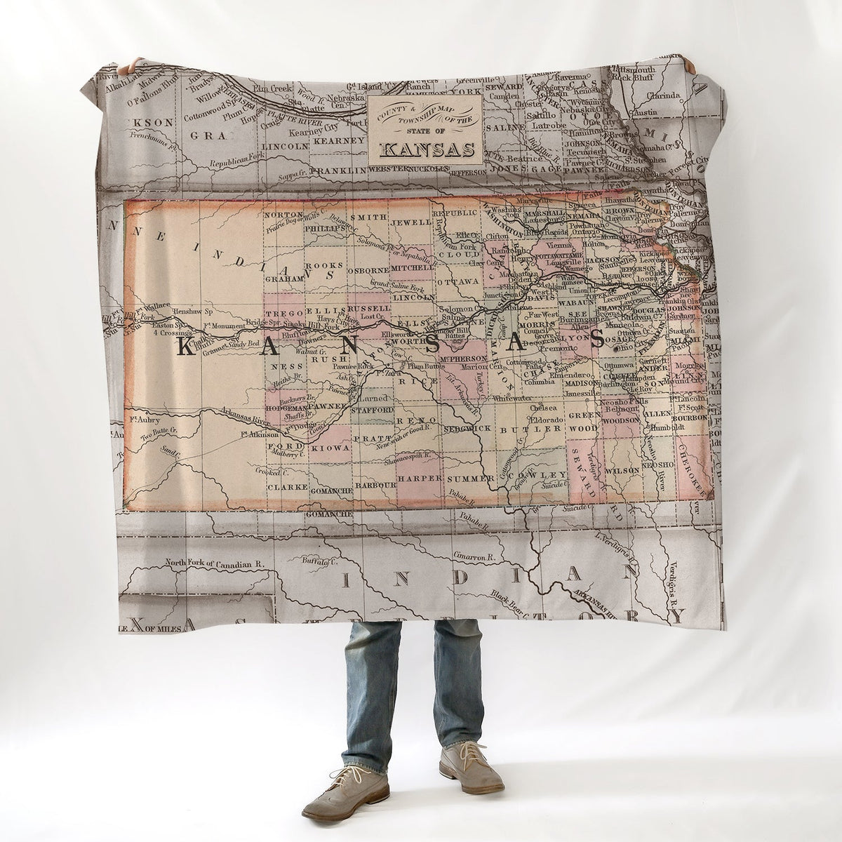 Kansas Vintage State Map Blanket - Maritime Tribes USABlanket