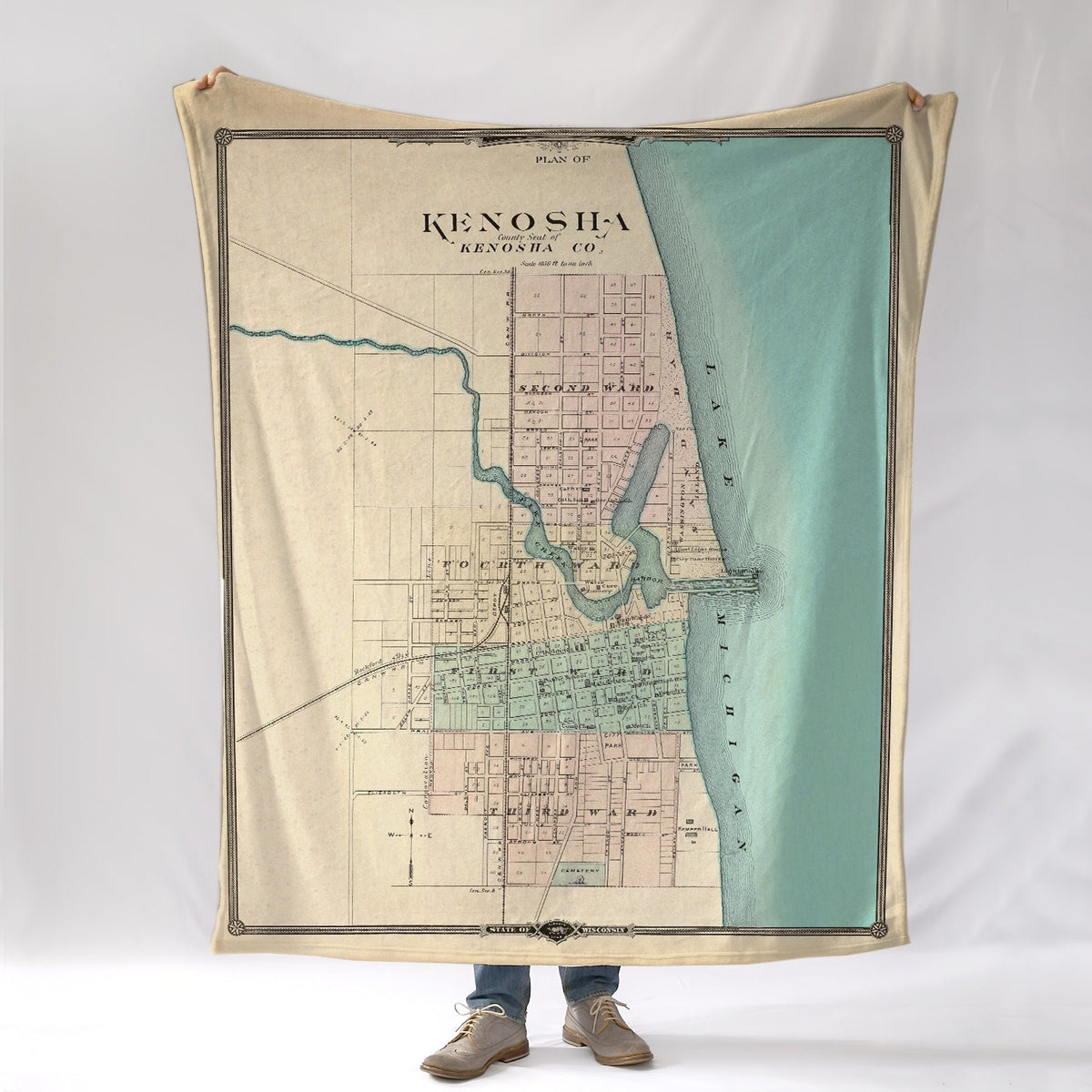 Kenosha Vintage Plan Map Blanket - Maritime Tribes USABlanket
