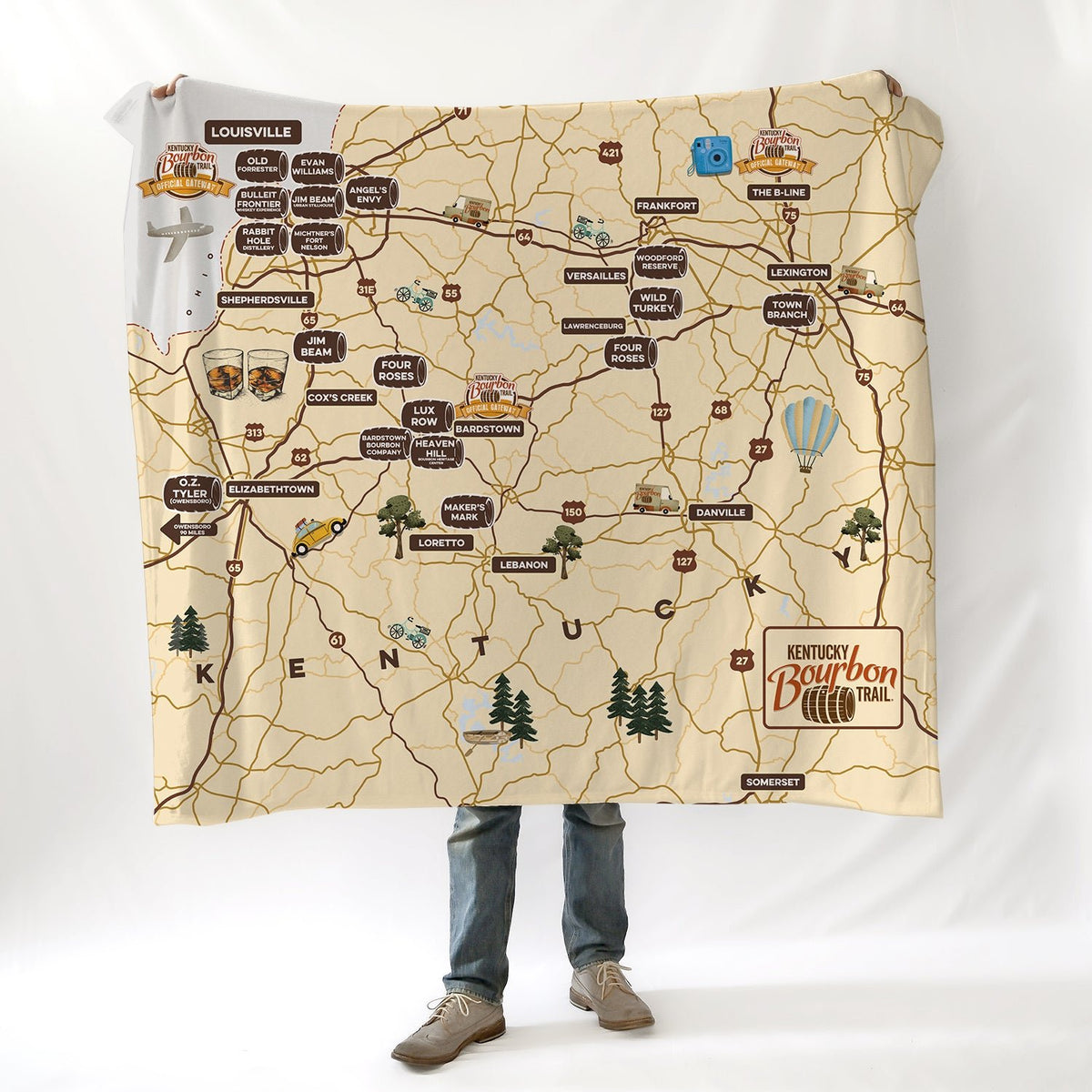 Kentucky Bourbon Trail Map Blanket - Maritime Tribes USABlanket