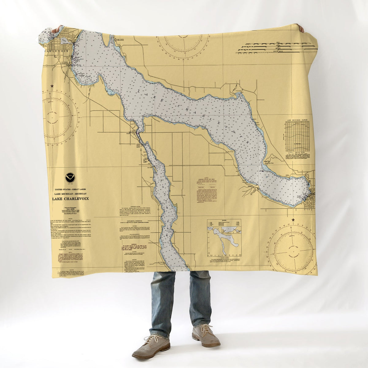 Lake Charlevoix, MI - Nautical Chart Blanket - Maritime Tribes USABlanket
