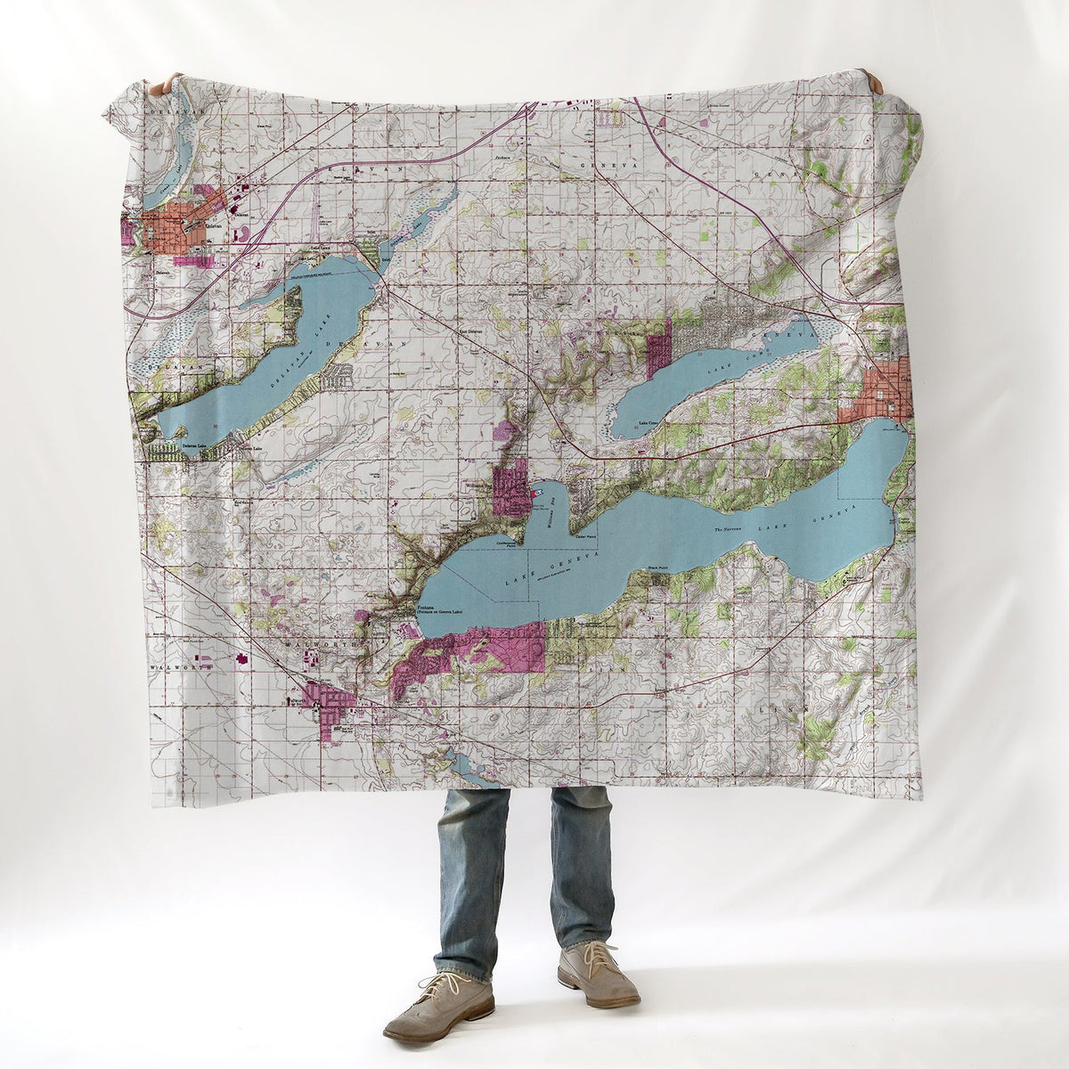 Lake Geneva, WI - Topo Map Blanket - Maritime Tribes USABlanket