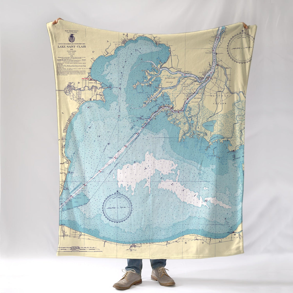 Lake St. Clair, MI. Nautical Chart Blanket - Maritime Tribes USABlanket
