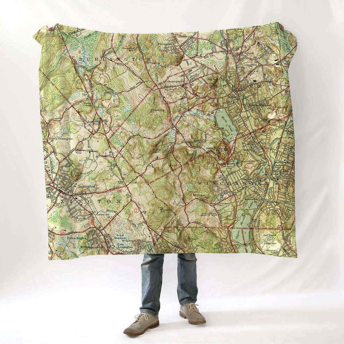 Lexington - Woburn MA Vintage Topo Map Blanket - Maritime Tribes USABlanket