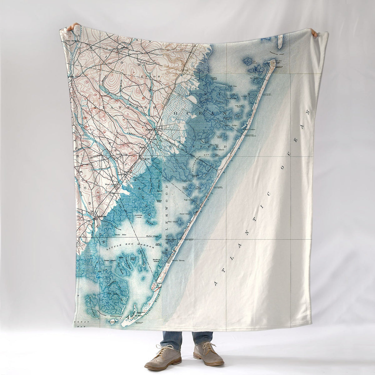 Long Beach Island Antique Style Map Blanket - Maritime Tribes USABlanket
