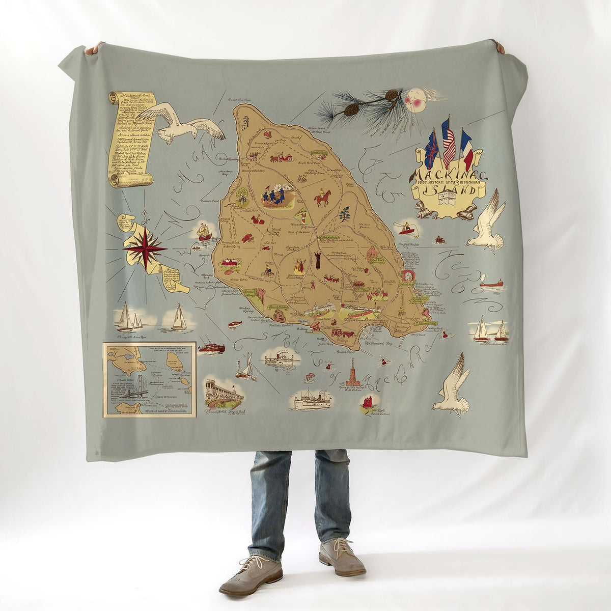 Mackinac Island, MI Vintage Pictorial Map Mama Blanket - Maritime Tribes USABlanket
