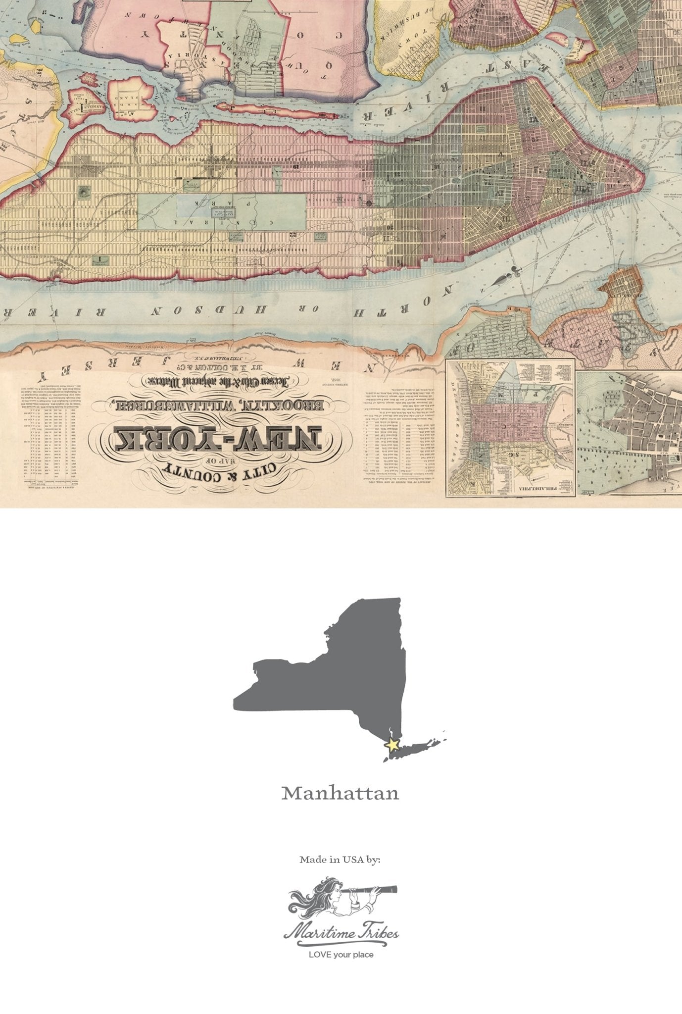 Manhattan, New York City Vintage Map Notecard, Pack of 24 Notecards - Maritime Tribes USANotecard