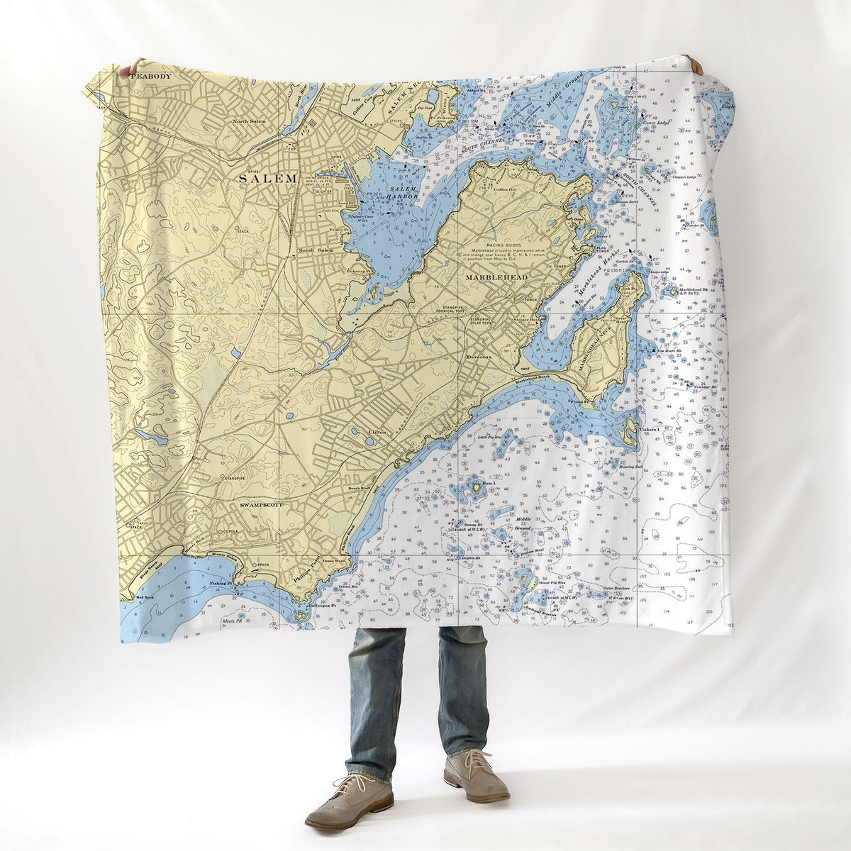 Marblehead and Swampscott, MA Nautical Chart Blanket - Maritime Tribes USABlanket
