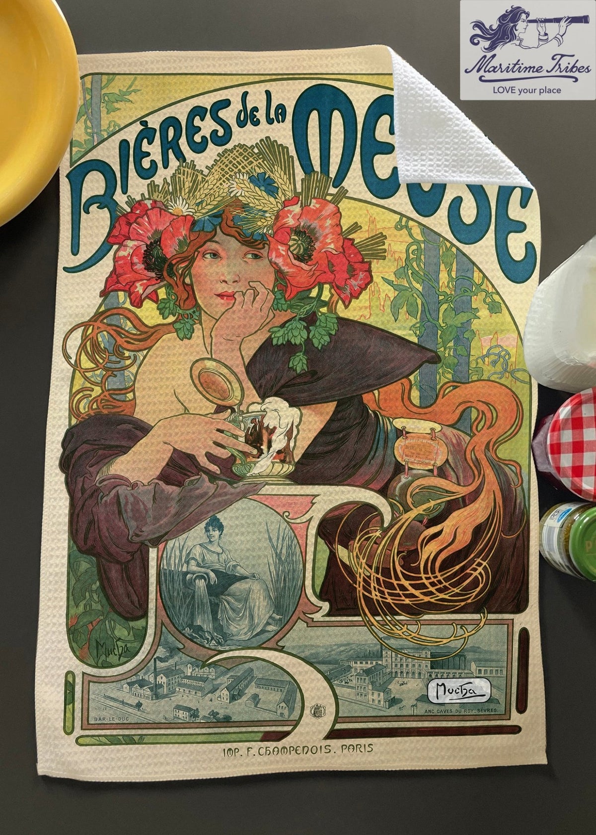 Mucha - “Bières de la Meuse” Tea Towel - Maritime Tribes USA