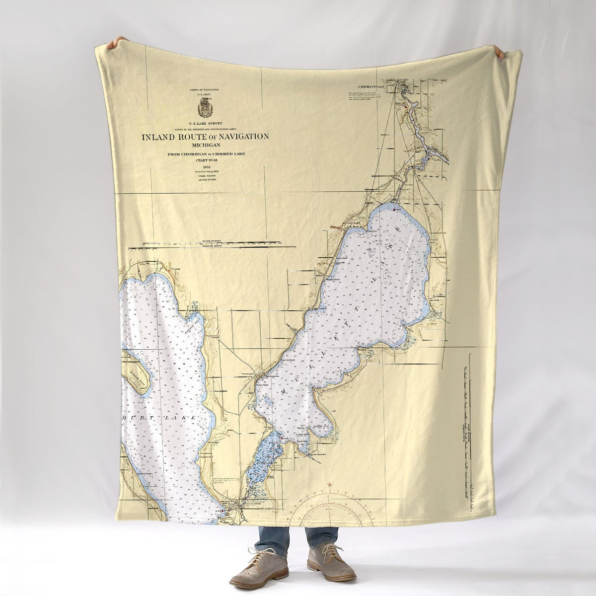 Mullet Lake MI Nautical Chart Blanket - Maritime Tribes USABlanket