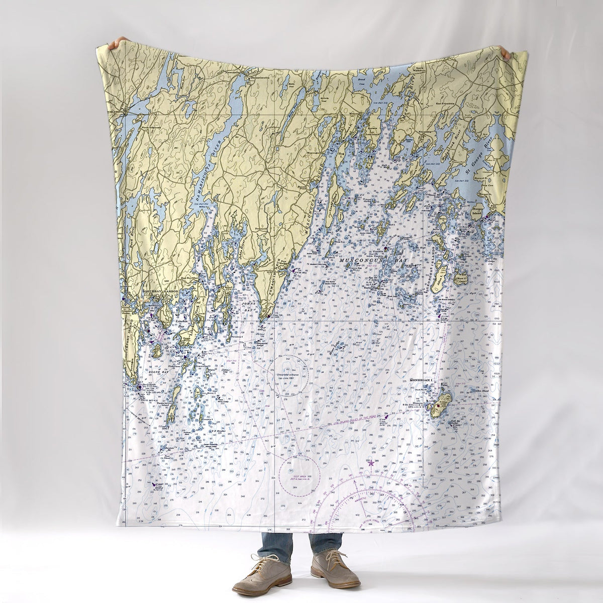 Muscongus Bay, Monhegan Island ME Nautical Chart Blanket - Maritime Tribes USABlanket