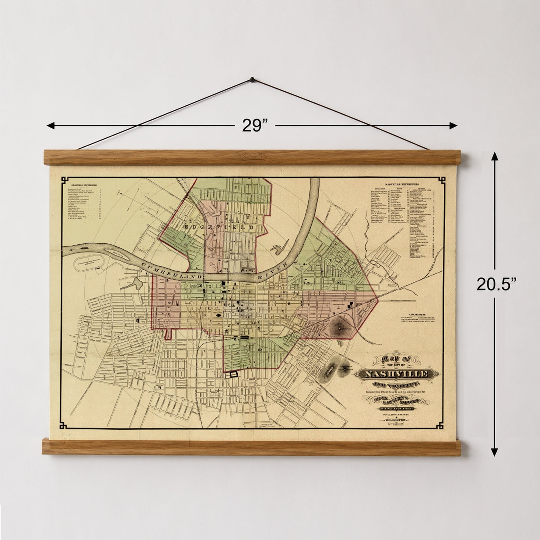 Nashville, TN Vintage Map (c. 1870) Canvas Wall Scroll - Maritime Tribes USA