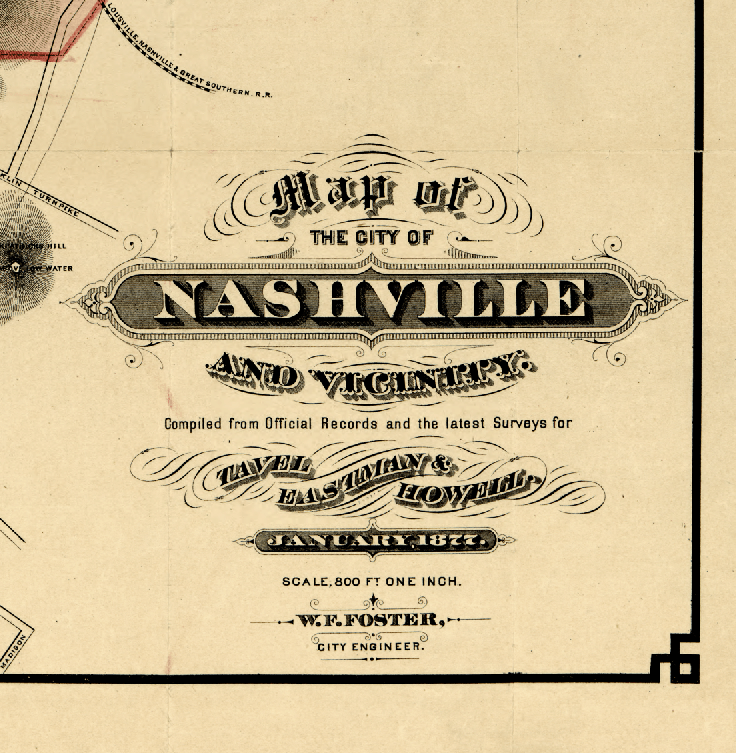 Nashville, TN Vintage Map (c. 1870) Canvas Wall Scroll - Maritime Tribes USA
