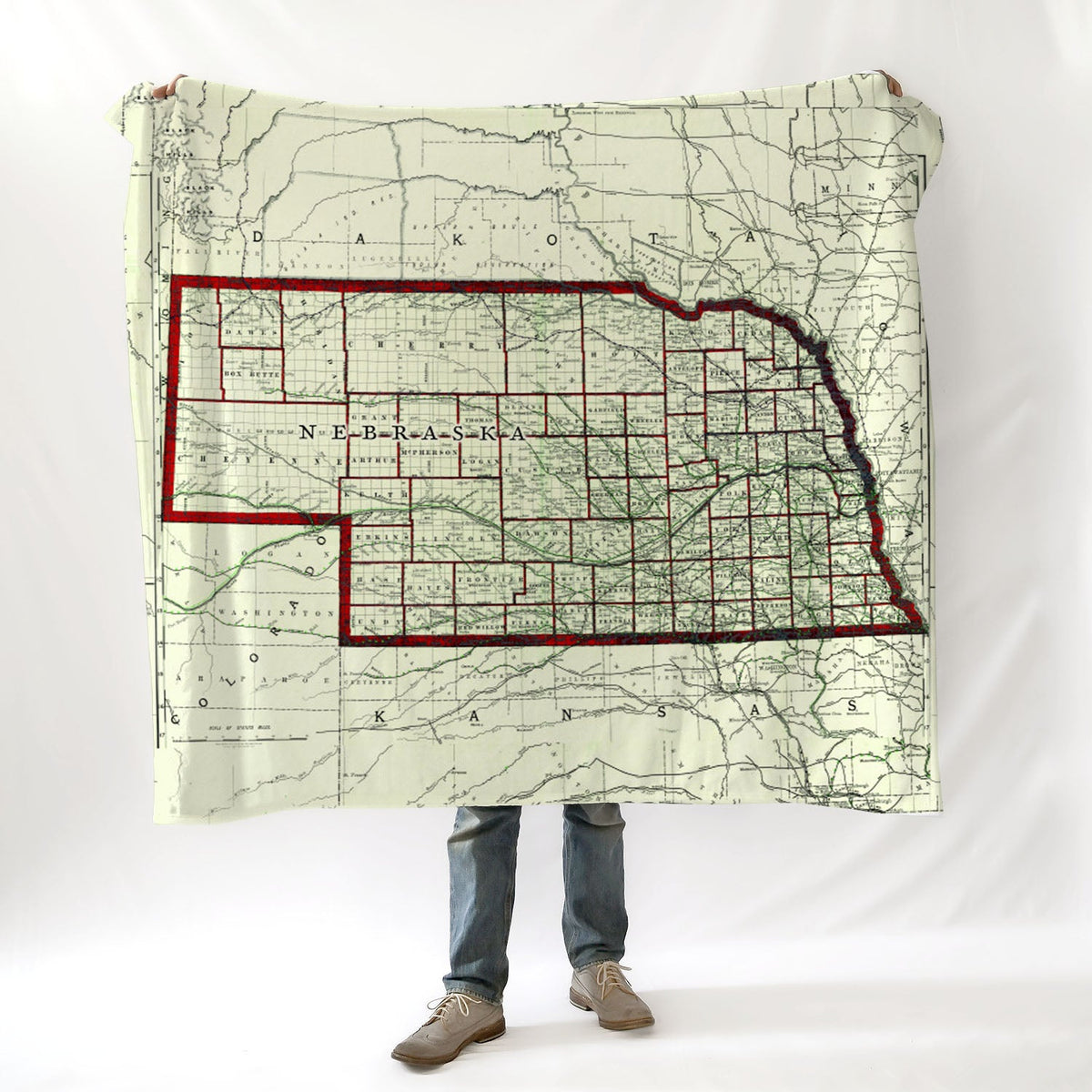Nebraska Vintage State Map (Red) Blanket - Maritime Tribes USABlanket