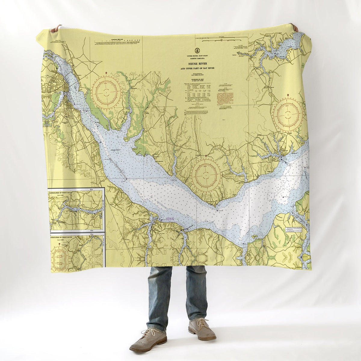 New Bern &amp; Neuse River Chart Blanket - Maritime Tribes USABlanket