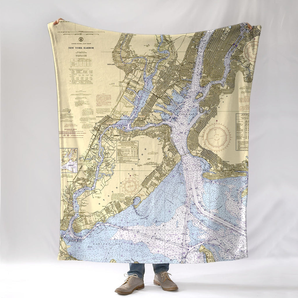 New York Harbor, NY Nautical Chart Blanket - Maritime Tribes USABlanket