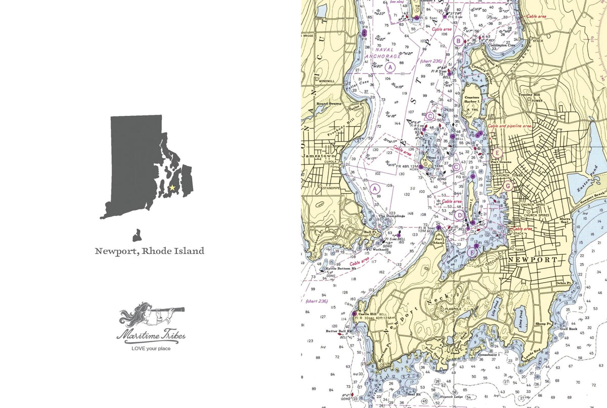 Newport, RI Chart Notecard, Pack of 24 Notecards - Maritime Tribes USANotecard
