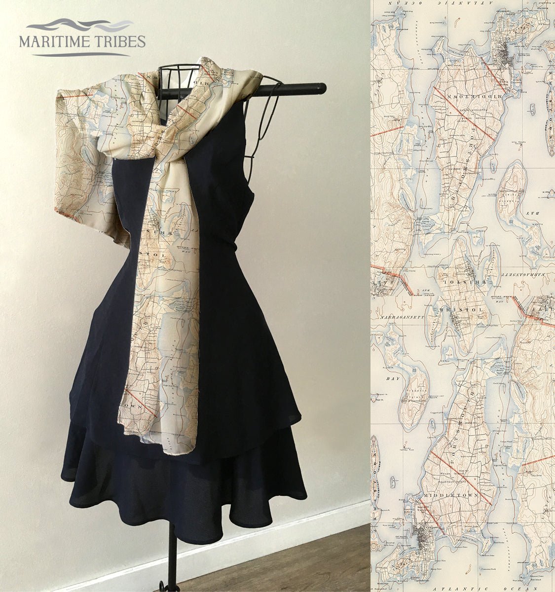 Newport, RI Vintage Topographical Map Scarf - Maritime Tribes USAScarf
