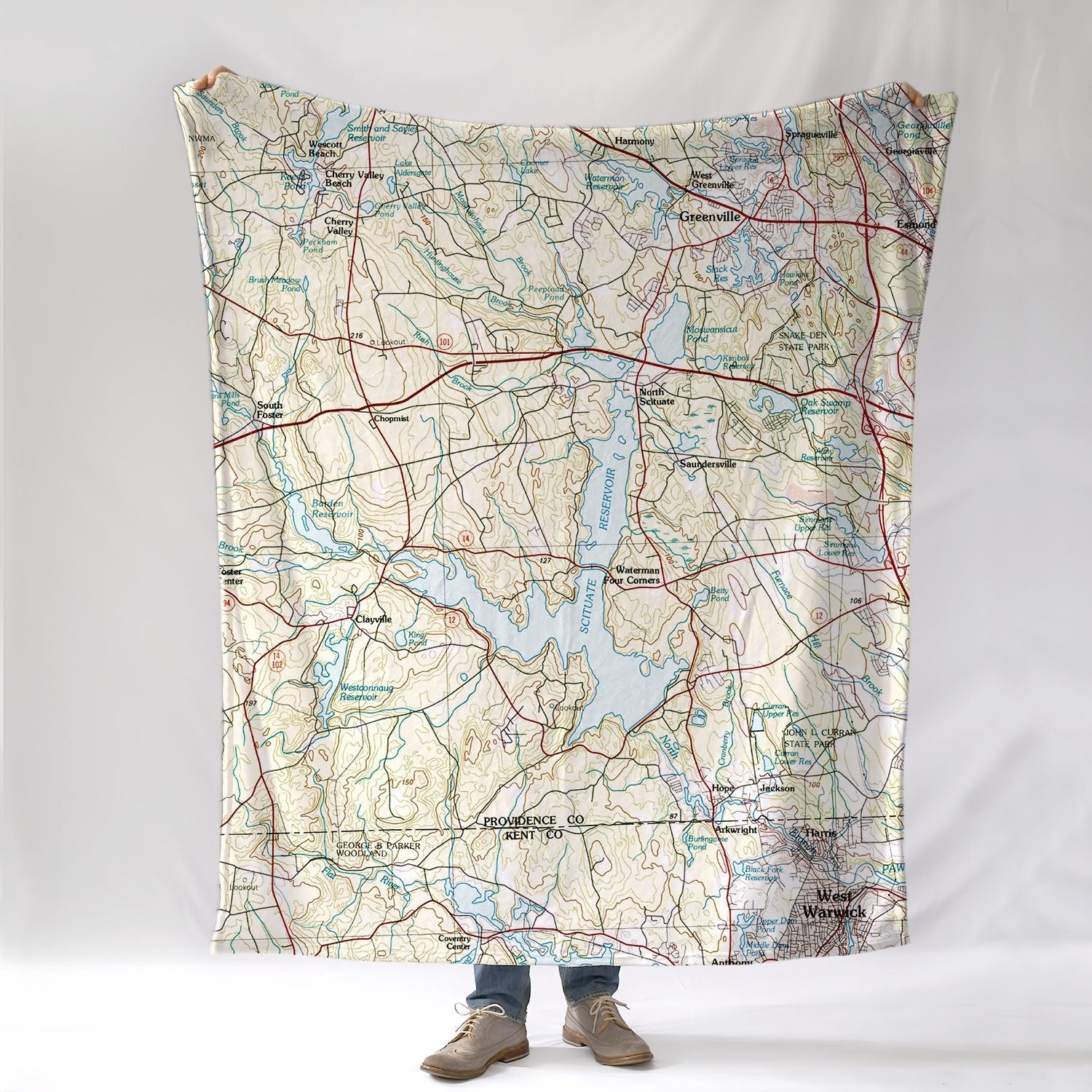 North Scituate, RI Vintage Topo Map Blanket - Maritime Tribes USABlanket