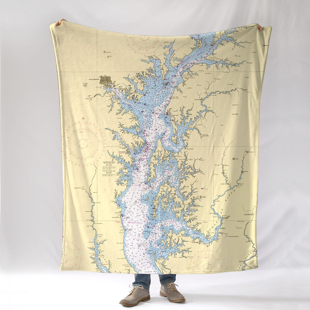 Northern Chesapeake Bay MD Nautical Chart Blanket - Maritime Tribes USABlanket