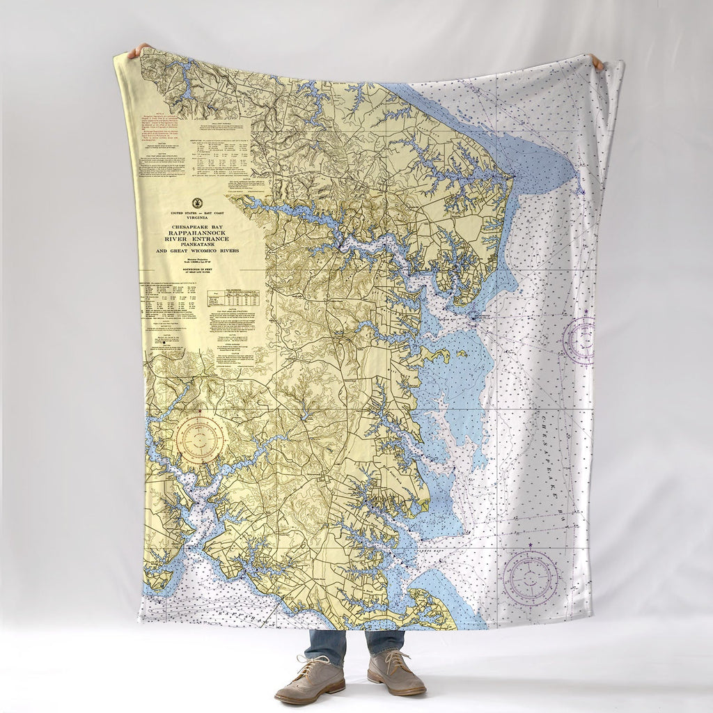 Northern Neck VA Chesapeake Chart Blanket - Maritime Tribes USABlanket