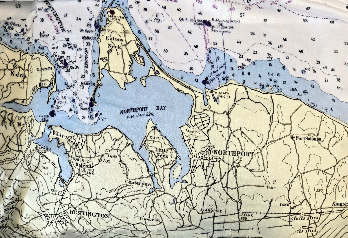 Northport Harbor, NY Vintage Chart Blanket - Maritime Tribes USABlanket