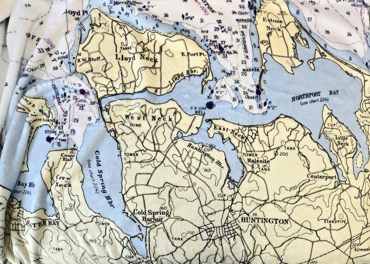 Northport Harbor, NY Vintage Chart Blanket - Maritime Tribes USABlanket