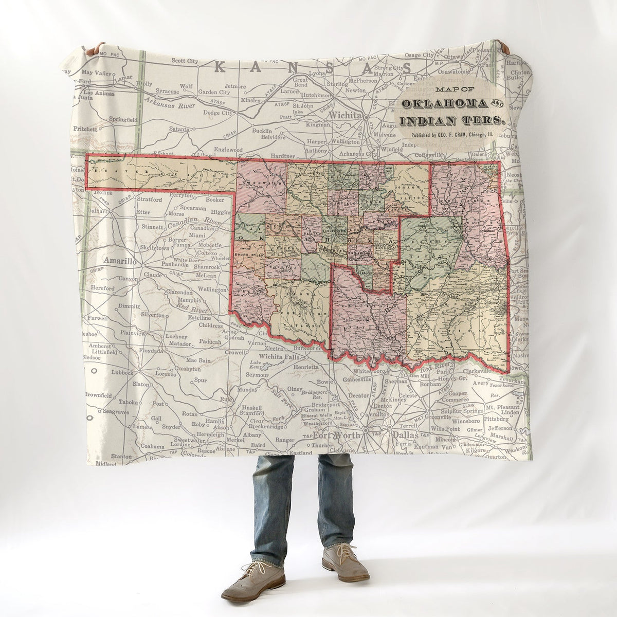 Oklahoma Vintage State Map Blanket - Maritime Tribes USABlanket