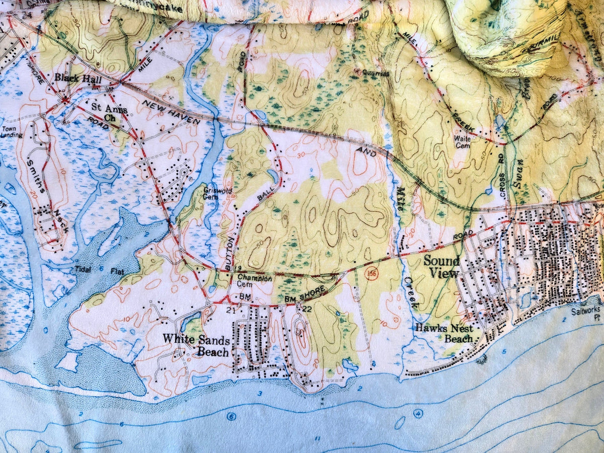 Old Lyme to Niantic Vintage Topo Map Blanket - Maritime Tribes USABlanket