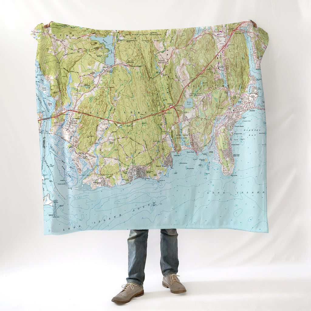 Old Lyme to Niantic Vintage Topo Map Blanket - Maritime Tribes USABlanket