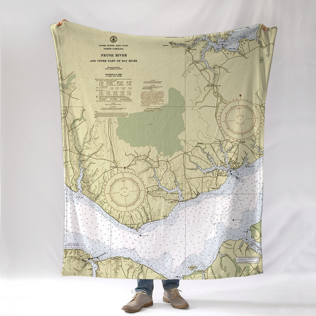 Oriental, NC, Neuse River Chart Blanket - Maritime Tribes USABlanket