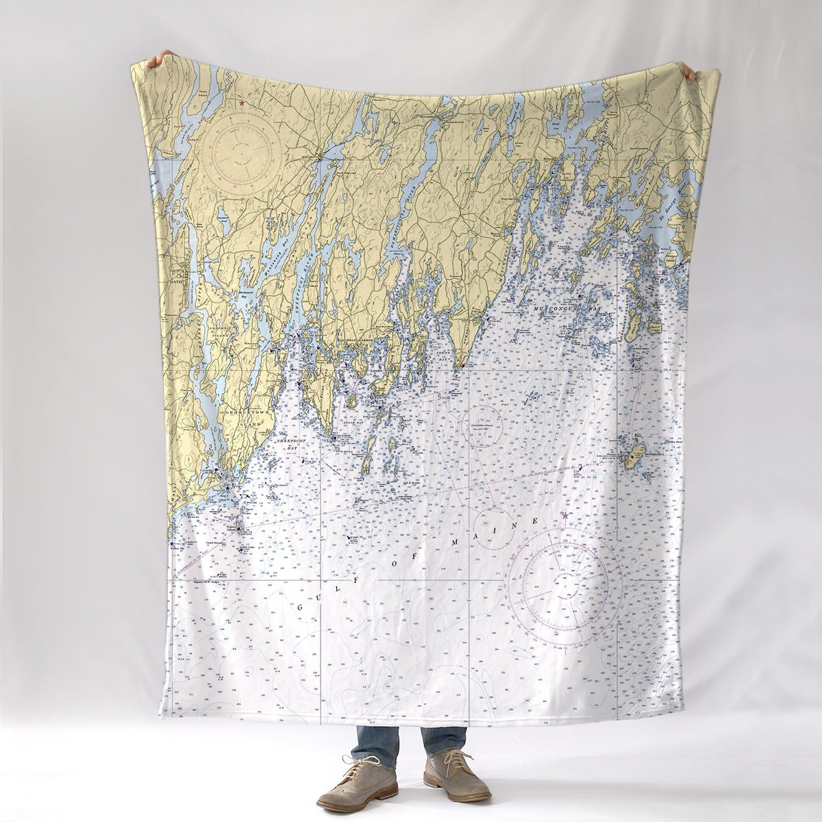 Pemaquid Neck - Muscongus Bay, ME Nautical Chart Blanket - Maritime Tribes USABlanket