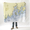 Penobscot Bay, Belfast, ME.. Nautical Chart Blanket - Maritime Tribes USABlanket