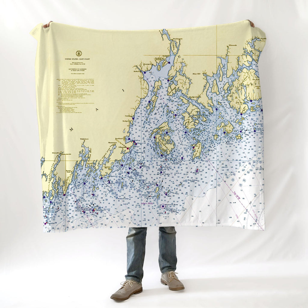 Penobscot Bay, Belfast, ME.. Nautical Chart Blanket - Maritime Tribes USABlanket