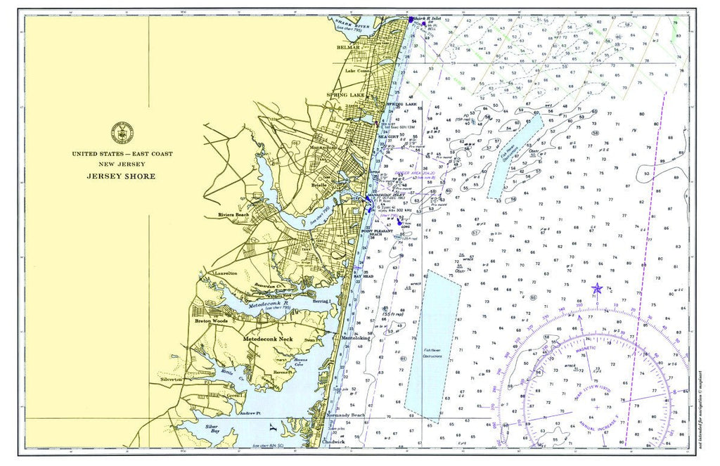 Point Pleasant to Chadwick Beach, New Jersey Chart Placemat - Maritime Tribes USALaminated Placemat